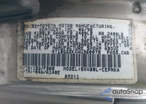 1998 Toyota Camry Le из США, поврежденный, VIN 4T1BG22KXWU360078